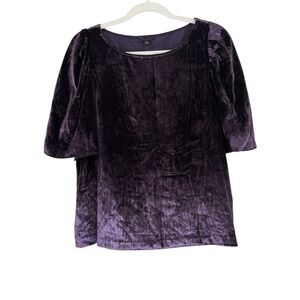 Ann Taylor Women's Purple Crushed Velvet Short Flare Sleeves Top Size M NEW
